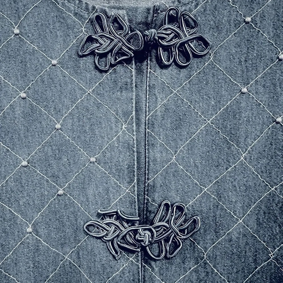 Saint Germain Paris Vintage Denim Chore Jacket Embellished Chambray Shacket - Picture 10 of 14